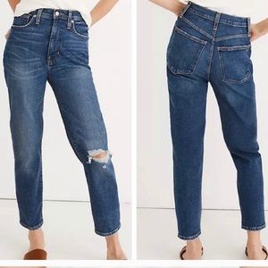 MADEWELL THE MOM JEAN DISTRESSED BLUE HIGH RISE 27